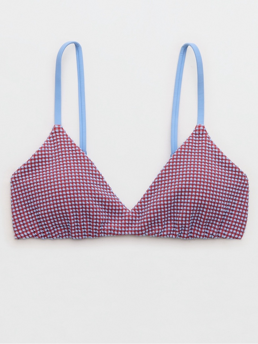 aerie Checked Triangle Bikini Top in Red and Light Blue